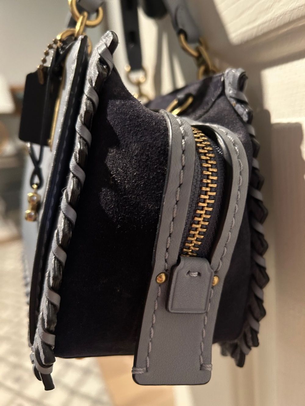 Coach Light Blue Whipstitch Leather Satchel with Gold Hardware - Picture 6 of 6